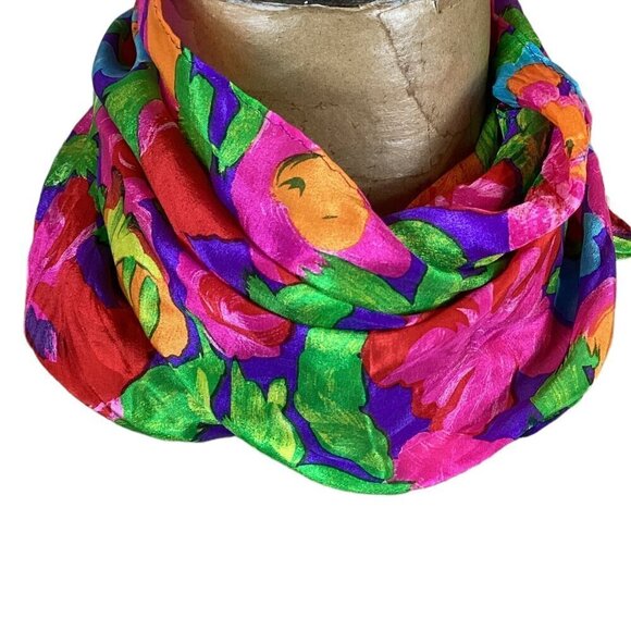 Liz Claiborne Silk Neck Scarf Colorful Spring Floral Print 42P - Picture 5 of 8